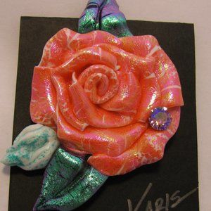 Handmade Rose Pin w Swarovski Crystal